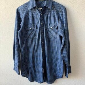 Lariat‎ Blue Plaid Pearl Button Up Shirt